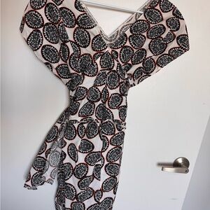 Bimba Y Lola Geometric Zip Wrap Dress V-Neck Cap Sleeve Cotton Size M